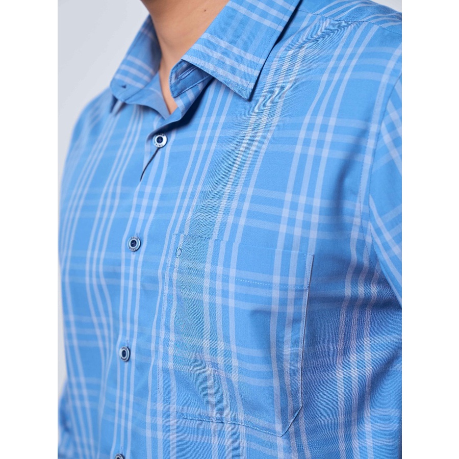 OWEN - Aó sơ mi dài tay Owen Regular fit chất sợi tre kẻ ca rô xanh 220839