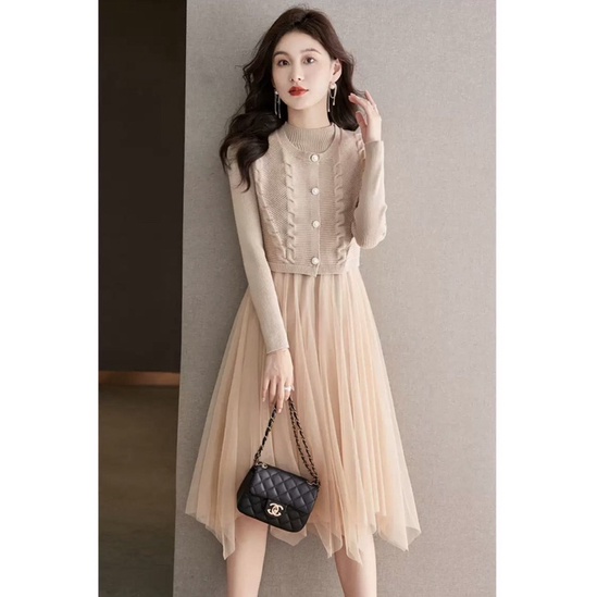 SỈ SET VÁY LEN VOAN PHỐI GILE 3 MÀU CHO NỮ Q1989