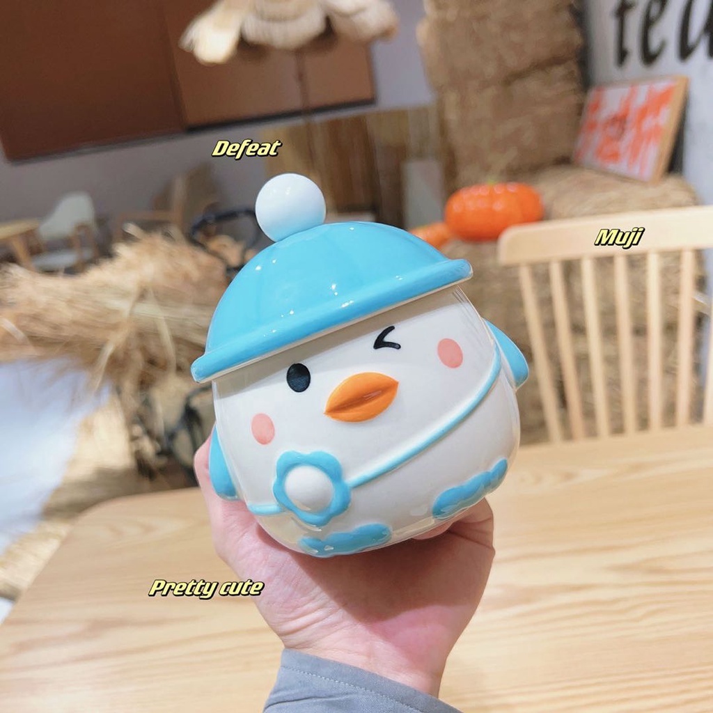 Cốc Uống Nước Bằng Sứ Cỡ Lớn Cách Nhiệt In Hình Chú Vịt Dễ Thương Cho Cặp Đôi