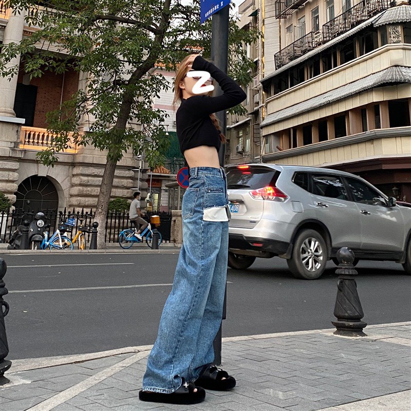 Quần Jean Ống Rộng Túi Trắng LSEOUL J0770 Cá Tính Trẻ Trung Năng Động