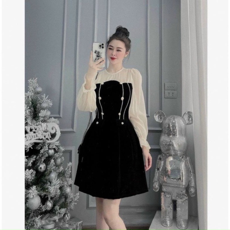 ĐẦM TAY DÀI PHỐI VOAN ĐÍNH NGỌC BIGSIZE 60-90KG ( BÈO BÉO BIGSIZE )