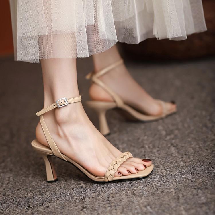 Dép Cao Gót Thời Trang Mũi Vuông Phối Dây Quai Mảnh Cao Cấp HN SHOES 5P N18