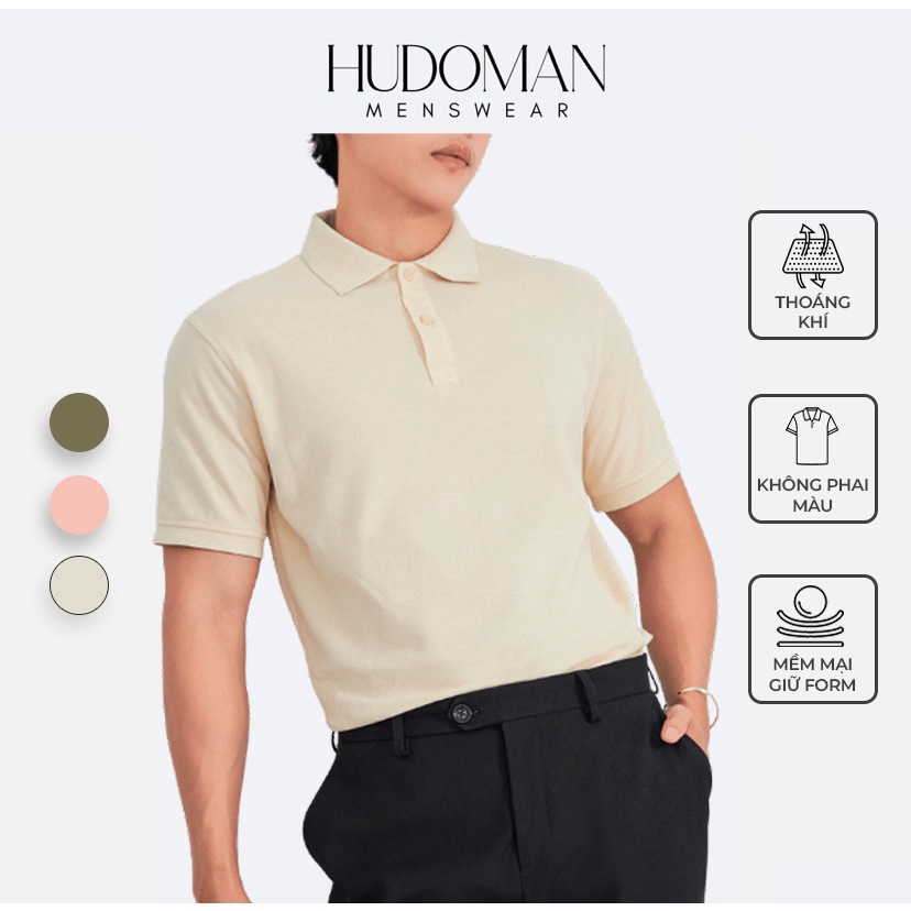 Áo thun polo nam trơn tay ngắn HUDOMAN form regular chất vải Cotton cá sấu thoáng mát bền màu AOPOLO-002