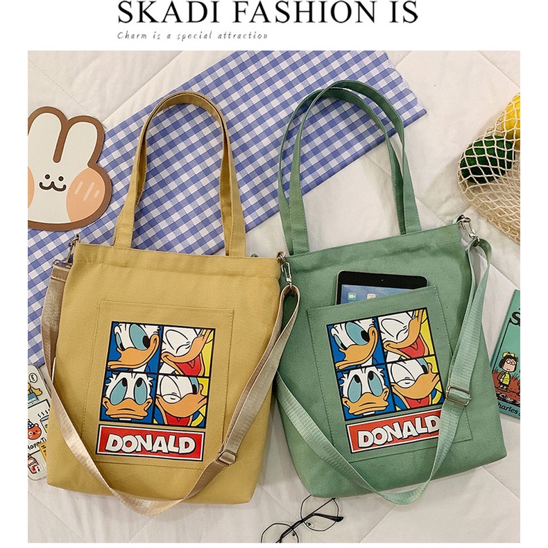 Túi Đeo Chéo Canvas In Hình Hoạt Hình Anime Hàn Quốc Cho Nữ