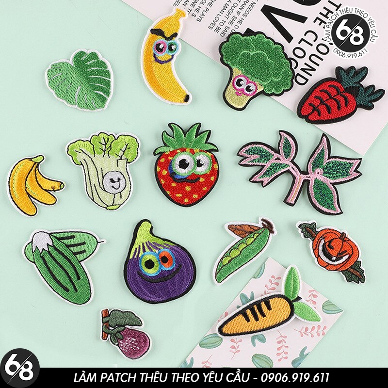 Patch vải ủi nhiệt thêu logo slogan hình trái cây củ cải chuối độc đáo dễ thương cute sticker H58