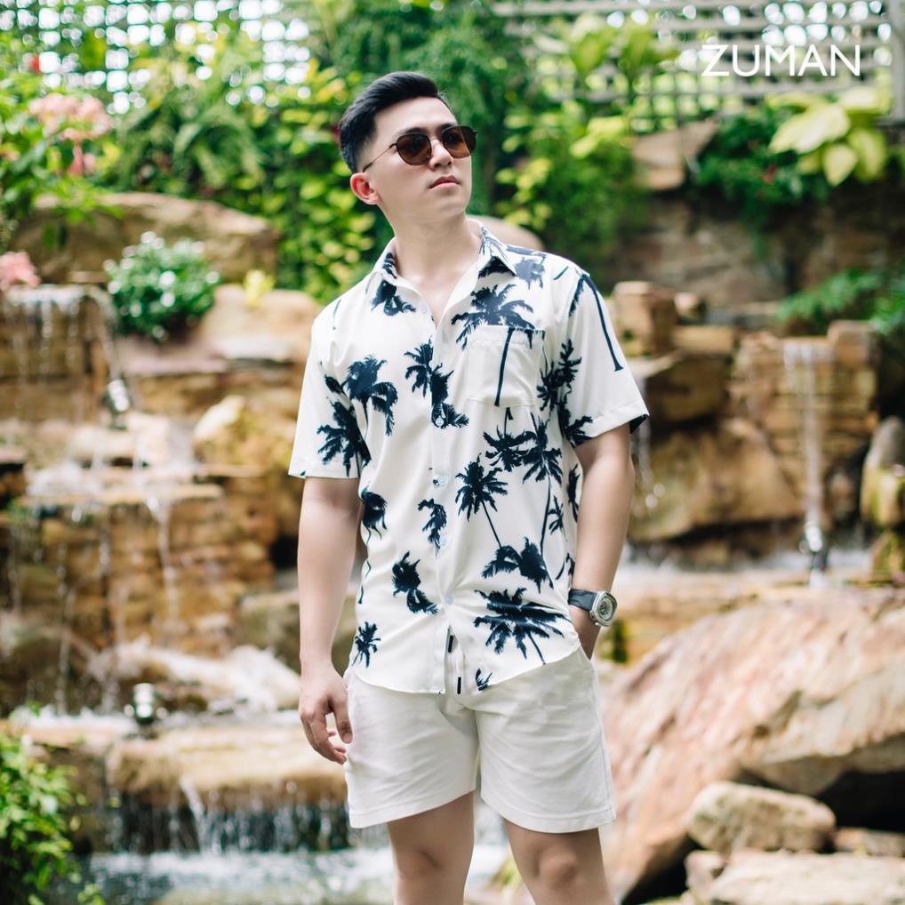 Áo sơ mi nam họa tiết tay ngắn Coconut Shirt CAO CAP ASM01, form suông, Chất lụa cao cấp