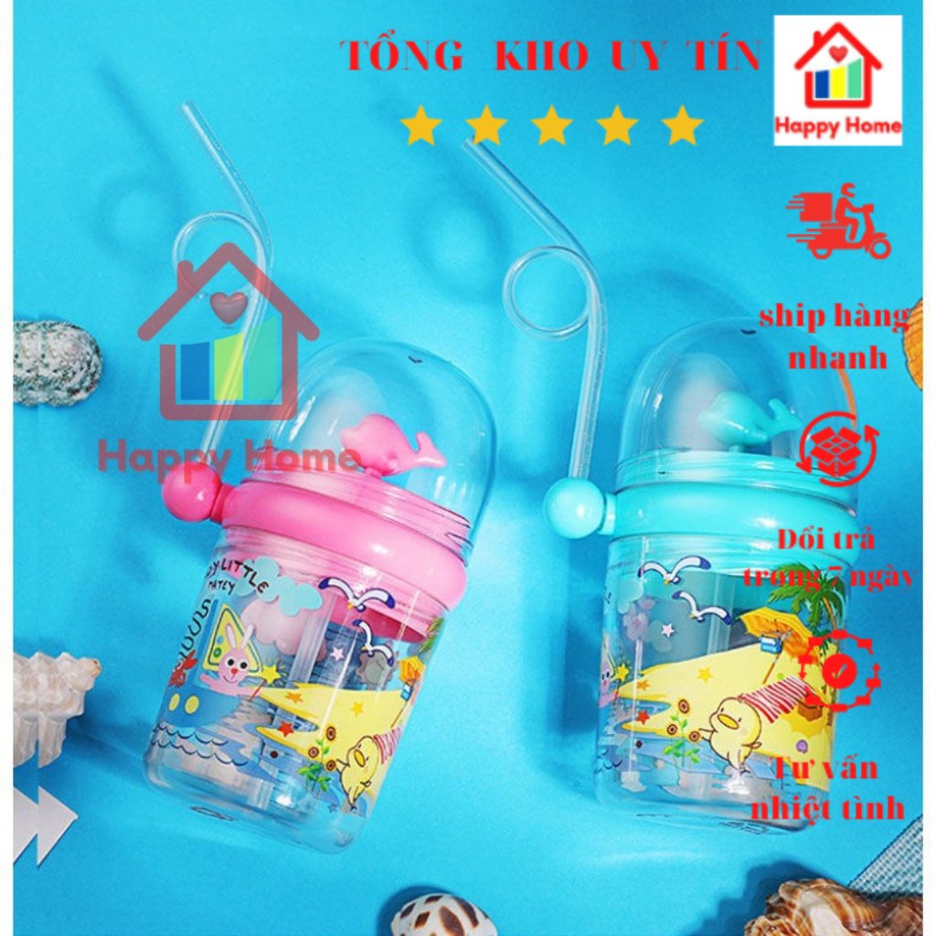 Bình uống sữa, nước trái cây thông minh chống sặc hình cá heo phun nước Happy Home