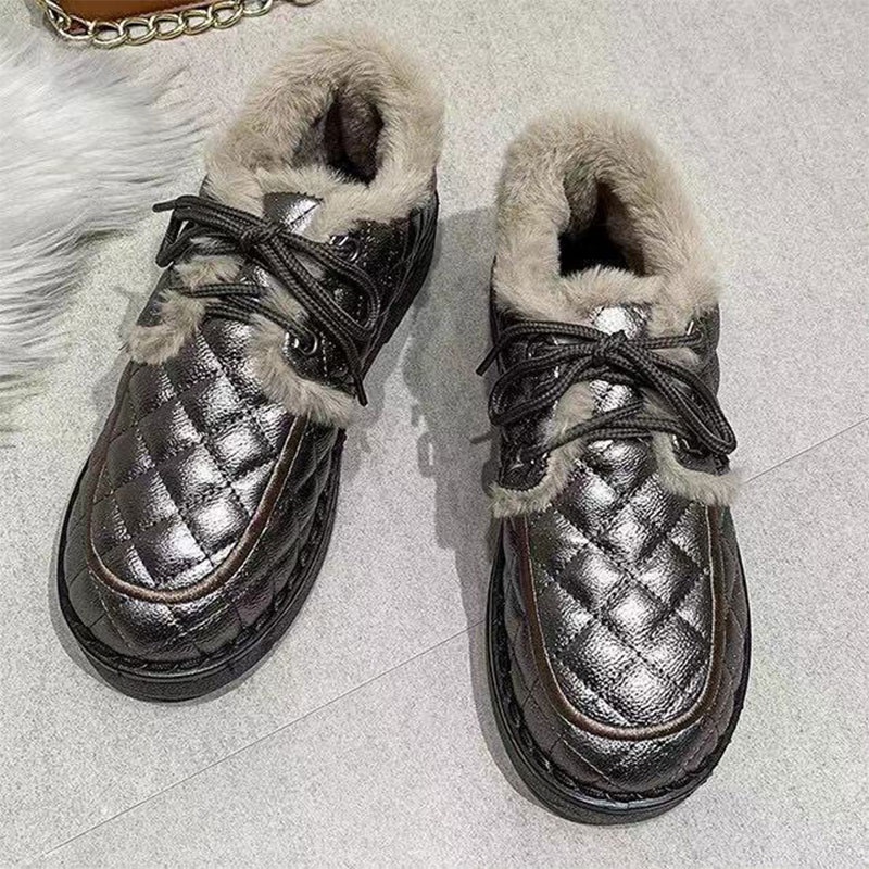 One Giày Bốt Da Lót Lông Giữ Ấm Thời Trang Hàn Quốc Cho Nữ