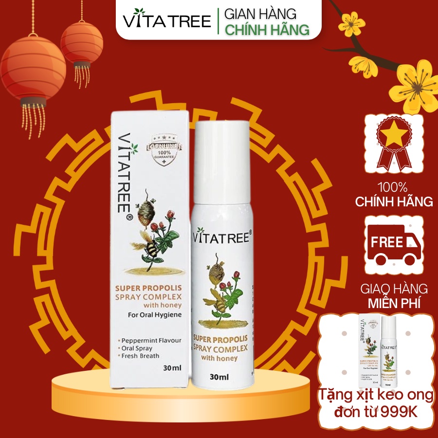 Xịt keo ong Vitatree Super Propolis Spray Complex with honey tăng đề kháng 30ml của Úc