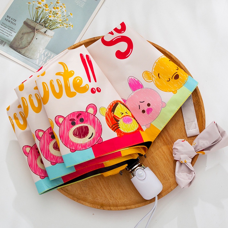 gấu dâu Lotso Ô Che Nắng Mưa Toàn Diện Gấp Gọn Tự Động In Hình Gấu Pooh Lotso / Winnie / Toy Story GY4 Cho Học Sinh