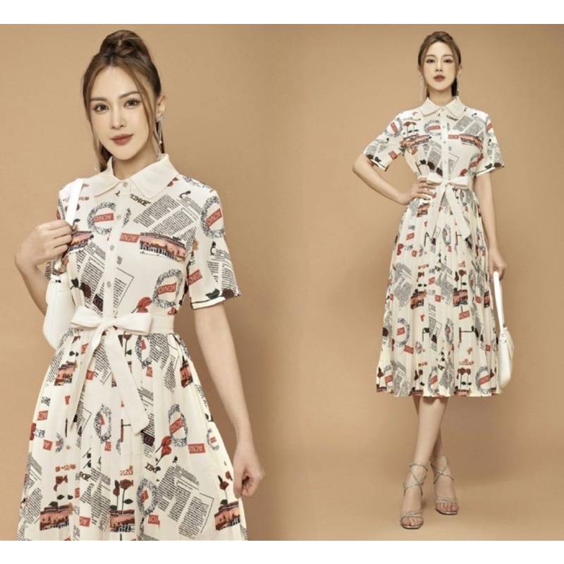 ( HÀNG NHẬP CAO CẤP ) VÁY ĐẦM SƠ XẾP LY XÒE DÀI - KÈM DÂY THẮT NƠ DUYÊN DÁNG - HỌA TIẾT MỚI LẠ