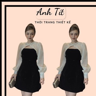 Váy nhung phối tơ nhũ xoắn ngực hàng thiết kế chất dày dặn - anh tít boutique