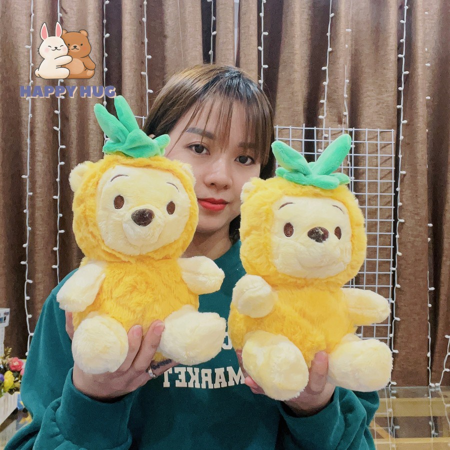 Gấu Pooh cosplay quả dứa size 25cm, đồ chơi thú nhồi bông cho bé chất liệu bông gòn cao cấp - Happy Hug
