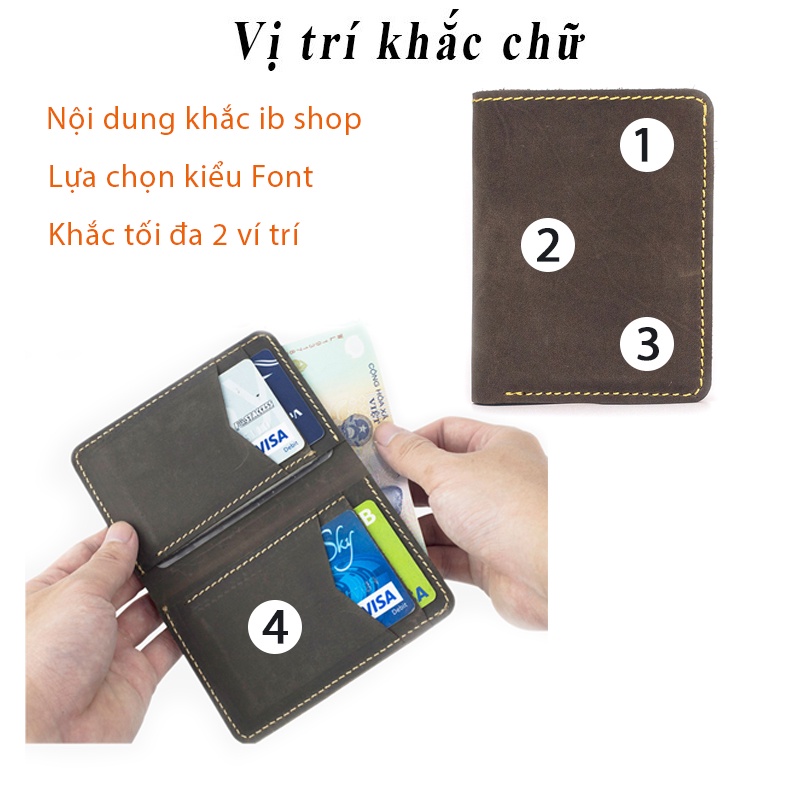 Ví nam – ví đựng thẻ khắc tên da sáp ngựa điên V133 Bụi Leather – Bảo hành 12 tháng