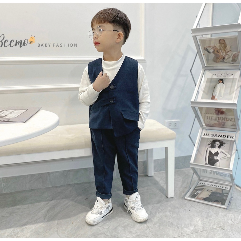 Set bộ vest Gile Beemo công tử chất liệu nhung chéo Hàn Quốc mặc sự kiện, lễ Tết cho bé từ 1 đến 6 tuổi - 22352B