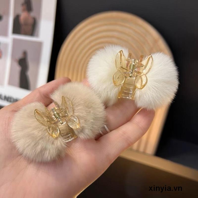 Kẹp Tóc Càng Cua Đính Quả Cherry Giả Bằng Lông Thỏ Dễ Thương