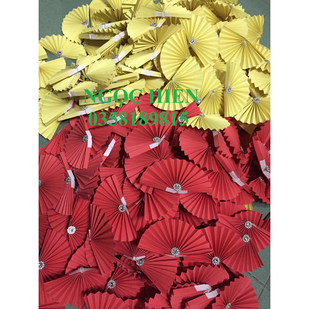 Quạt đính ngọc, quạt giấy xếp decor, trang trí hoa