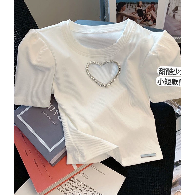 Áo Thun Tay Ngắn Dáng Ôm Đính Đá Lấp Lánh Thời Trang Mùa Hè Mới Cho Nữ