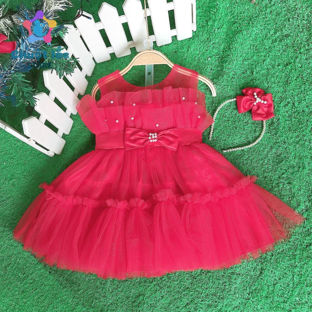Váy công chúa cho bé gái chân váy 4 lớp kèm nơ cài 7kg đến 17kg