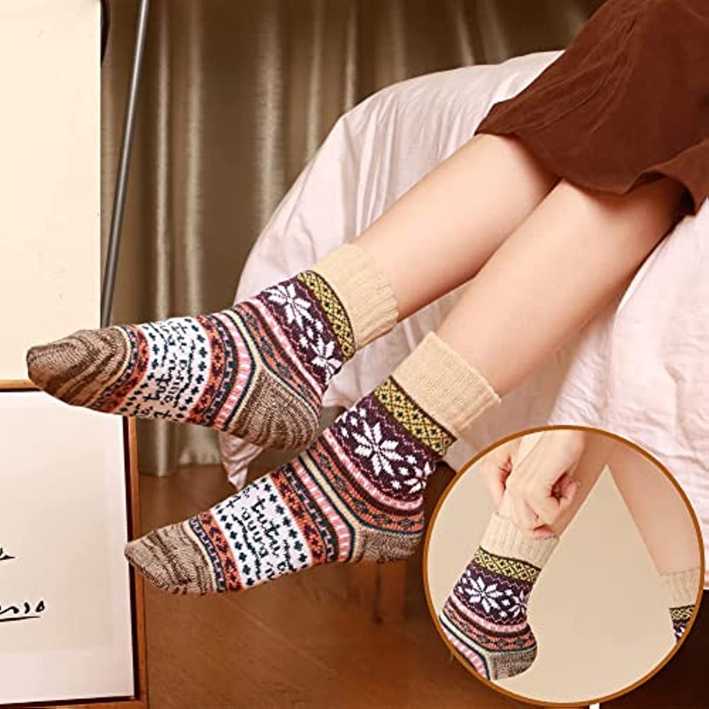 Set 5 Đôi Tất Len Dày Giữ Ấm Thoáng Khí Màu Sắc Xinh Xắn JP5