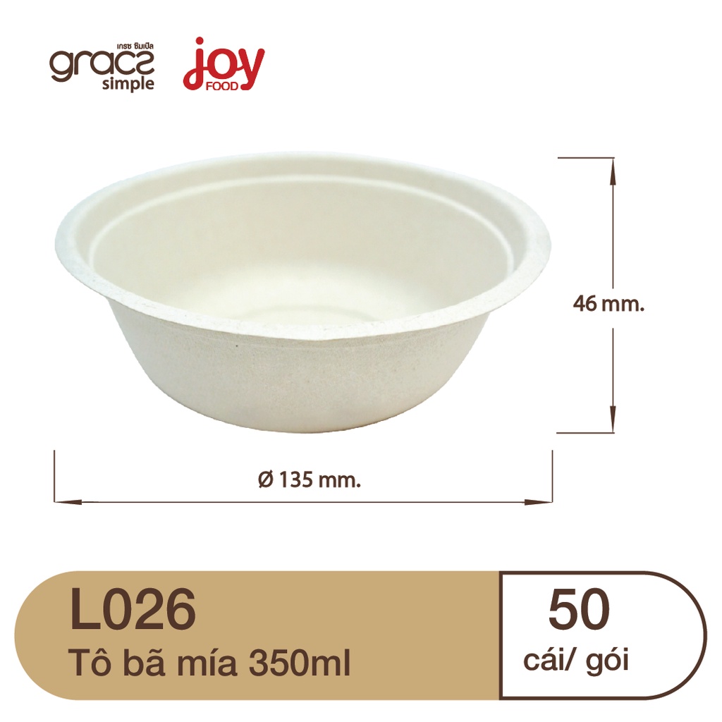 50 chén/ tô/ bát bã mía Gracz  350ml, dùng 1 lần cho tiệc tùng, thân thiện môi trường, cứng cáp hơn tô giấy