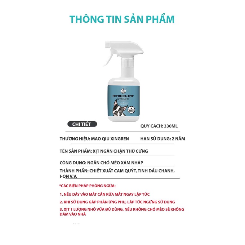XỊT NGĂN CHẶN CHÓ, MÈO PHÓNG ẾU BỪA BÃI,CẮN PHÁ BỪA BÃI  - CHÍNH HÃNG
