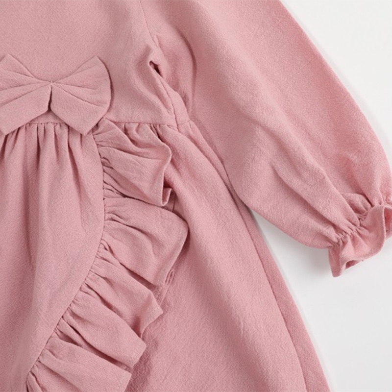 Đầm Dài Dáng Phồng Xếp Ly Viền Bèo Nhún Màu Trơn Thanh Lịch Cho Bé Gái