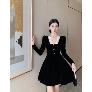Helen dress - Váy nhung phối ren