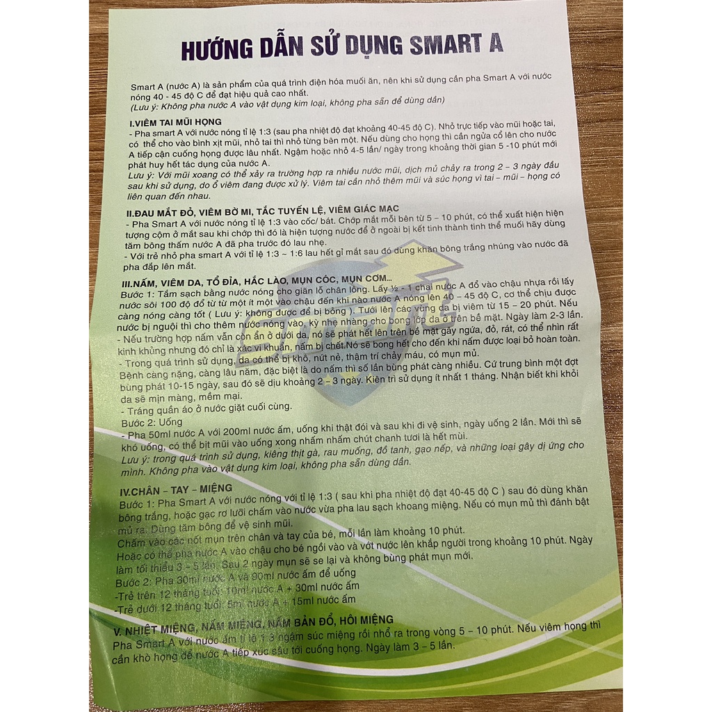 Dung dịch sát khuẩn Smart A ; Smart A+