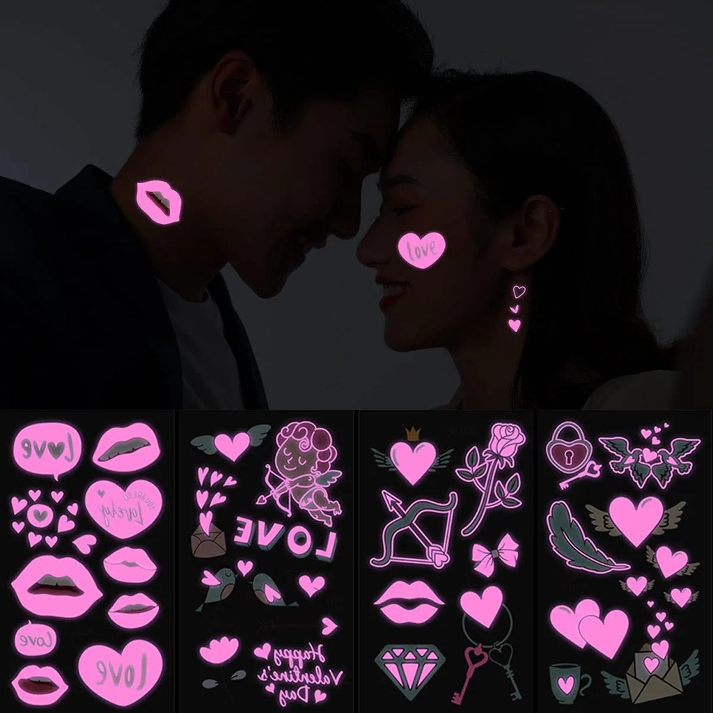 Hình Xăm Dán Trái Tim Màu Hồng Dạ Quang Chống Nước Thời Trang Cho Nữ