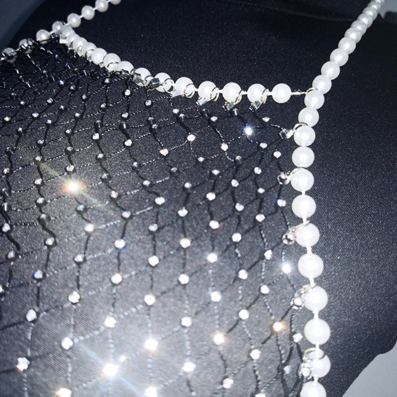 Áo Croptop Lưới Hở Lưng Đính Đá Và Ngọc Trai Thời Trang Dự Tiệc Cho Nữ