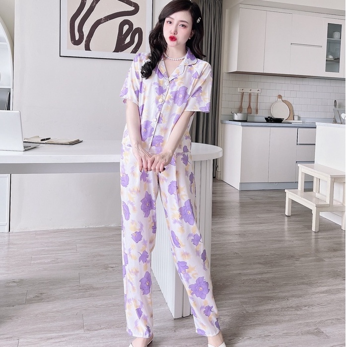 [Mã BMLT30 giảm đến 30K đơn 299K] Đồ Bộ Nữ Pijama SOJJUN Sét Mặc Nhà Quần Dài Tay Ngắn Lụa Xước Tô Châu Cao Cấp 40-62kg