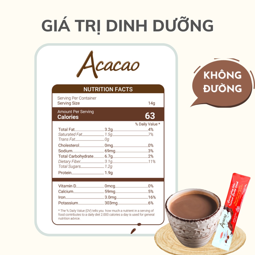 Combo 01 có đường + 01 không đường bột cacao uống liền acacao - ảnh sản phẩm 4