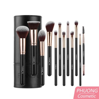 Bộ 12 cọ trang điểm rancai màu đen kèm hộp/bao da
