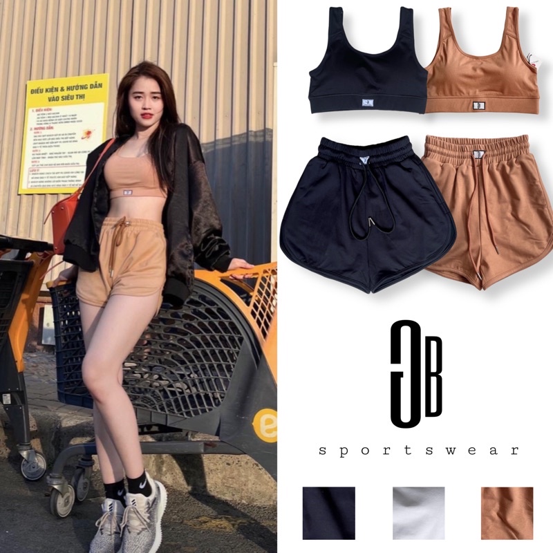 set đùi thể thao nữ, áo bra tập kiểu dáng basic mix cùng quần đùi short ống rộng 2 lớp cực xinh đi tập đi chơi đều được