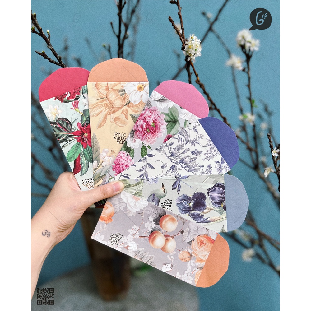 121 Bao lì xì cao cấp Gác xép chất liệu Kraft Nhật nhập khẩu họa tiết hoa văn vintage sang trọng Tết 2023