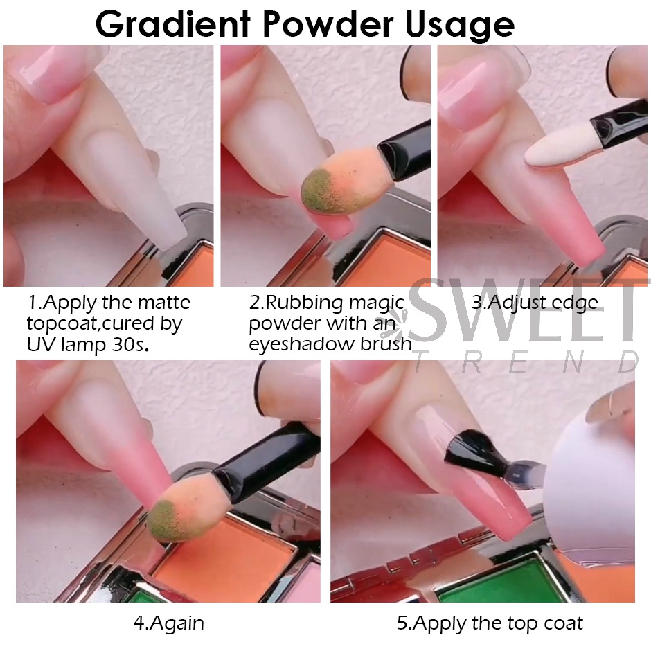Bột tráng gương STZPRONAIL màu gradient 16 màu trơn dùng trang trí móng tay tiện dụng