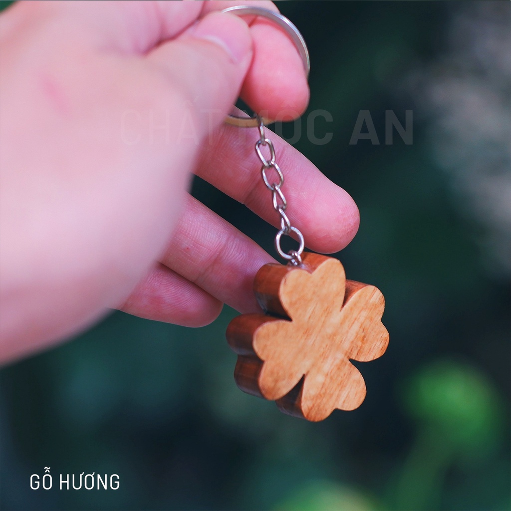 Móc khóa gỗ xinh cỏ 4 lá may mắn, tặng bạn gái, người yêu, bạn bè - khắc tên theo yêu cầu