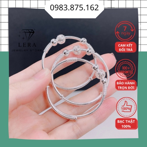 Vòng tay bạc nguyên chất cho bé, kiềng tay kiềng chân bạc ta bé trai bé gái điều chỉnh được độ rộng chật