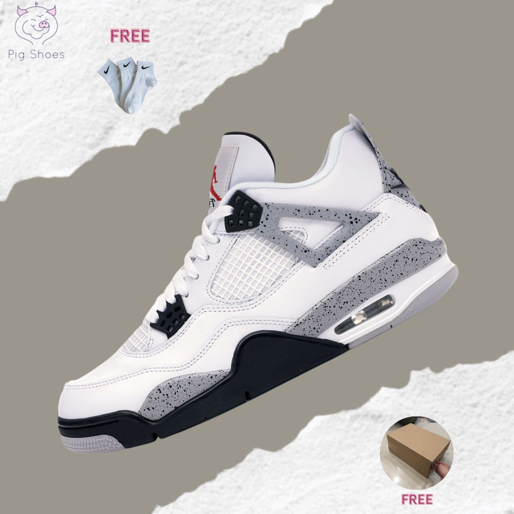 Giày Nike Air Jordan 4 Golf White Cement, JD4 Trắng Đen; Đầu Đủ Box - Bill, Tặng Vớ Trắng