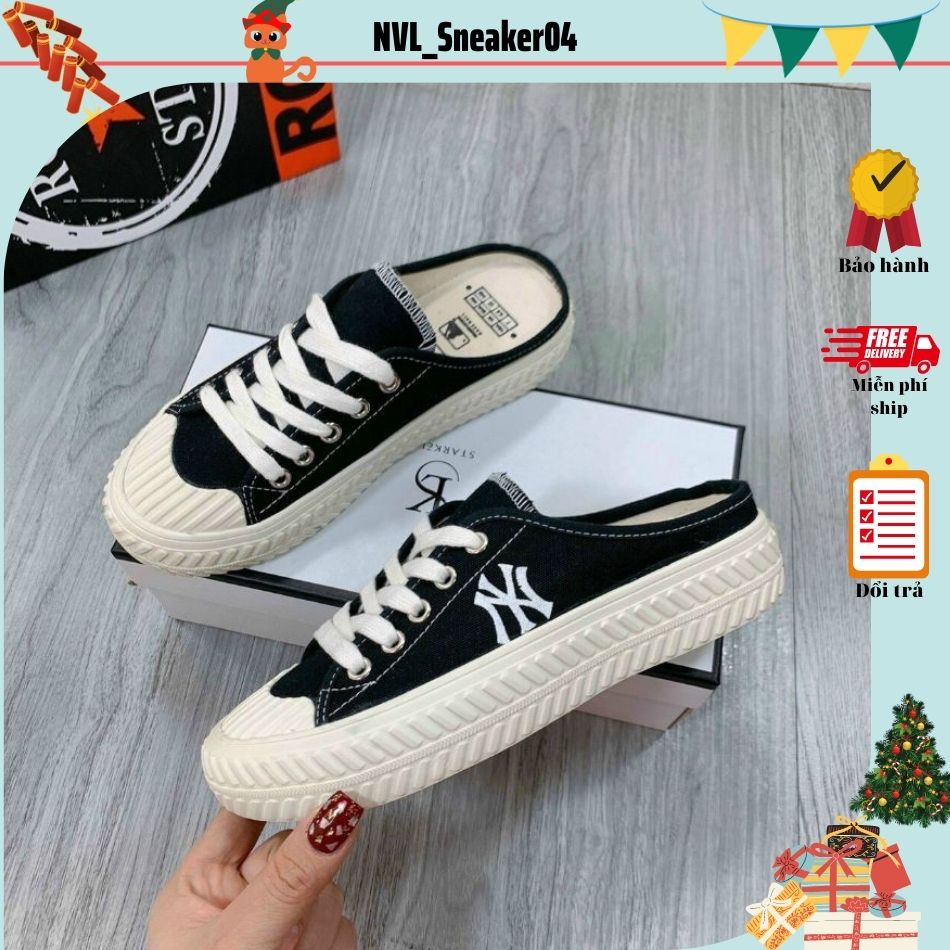Sục Thể Thao nữ thêu logo chữ NY ,Sục đạp gót MLB độn đế dễ thương 3 cm (35-40).