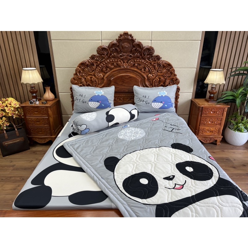 Bộ ga gối gấu panda , gấu trúc hoạt hình siêu cưng thun lạnh 5D cao cấp nhận may đủ kích thước