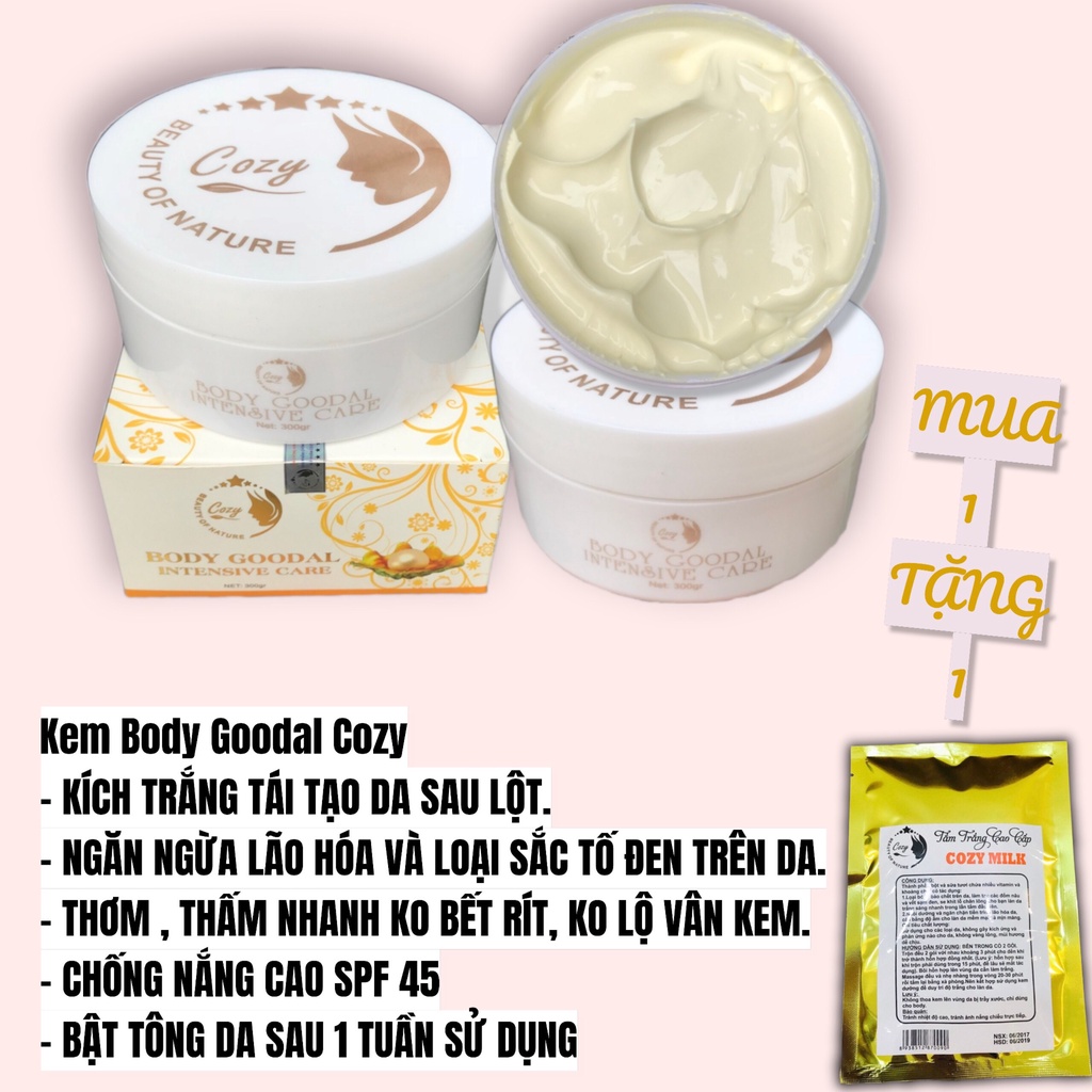 ( Tặng 1 set tắm trắng ) Kem Body Kích Trắng Da toàn thân Cozy Goodal trắng da nhanh cấp tốc + có chống nắng (300g)