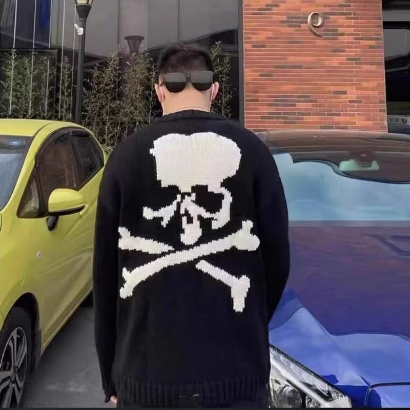Áo Sweater Dệt Kim Dáng Rộng In Hình Đầu Lâu Cá Tính Cho Cặp Đôi