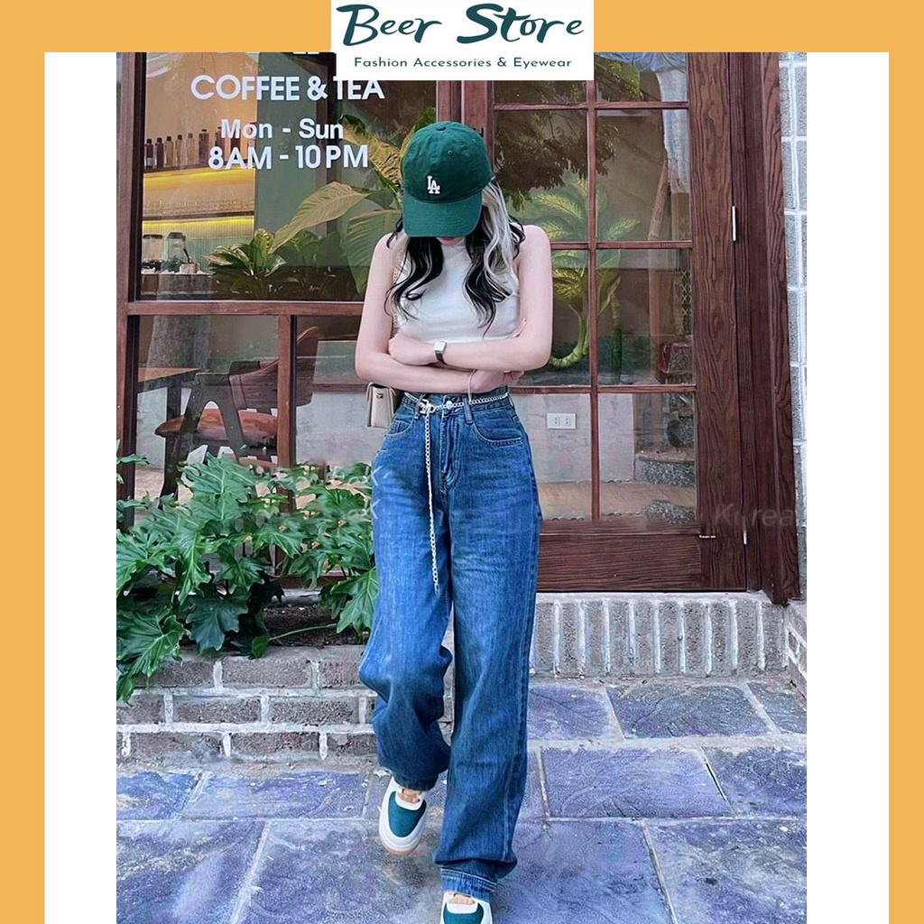 Quần Jeans Nữ Dáng Suông Kèm Dây Xích Style Xuống Phố, Đi Làm Miễn Chê