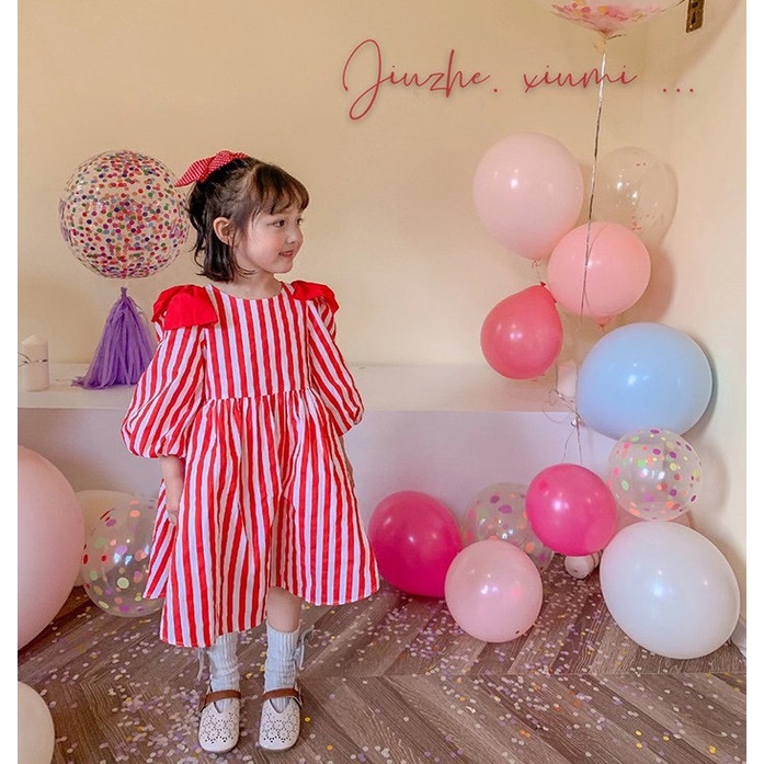 Váy bé gái dáng maxi họa tiết kẻ sọc đỏ cực xinh Mini Kids G21