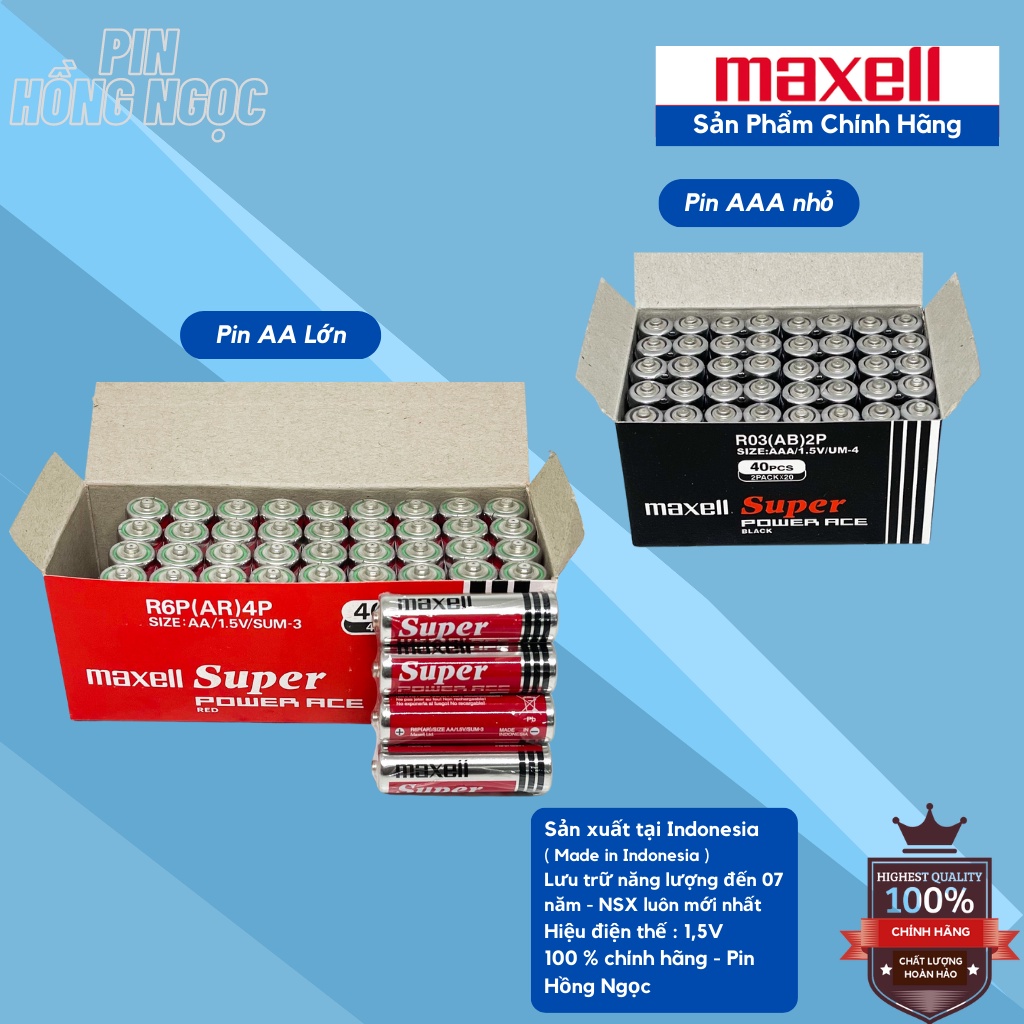 Hộp Pin AA , AAA Maxell 1,5V bền bỉ , không chảy nước sản xuất tại Indonesia