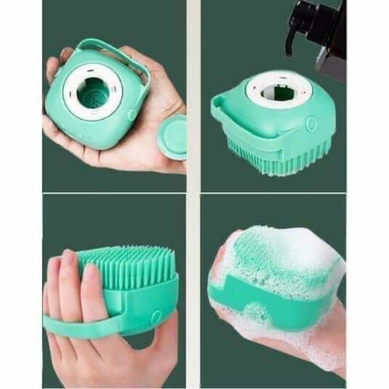 Bàn chải tắm chó mèo Silicon tạo bọt matxa (Có chỗ đựng sữa tắm)