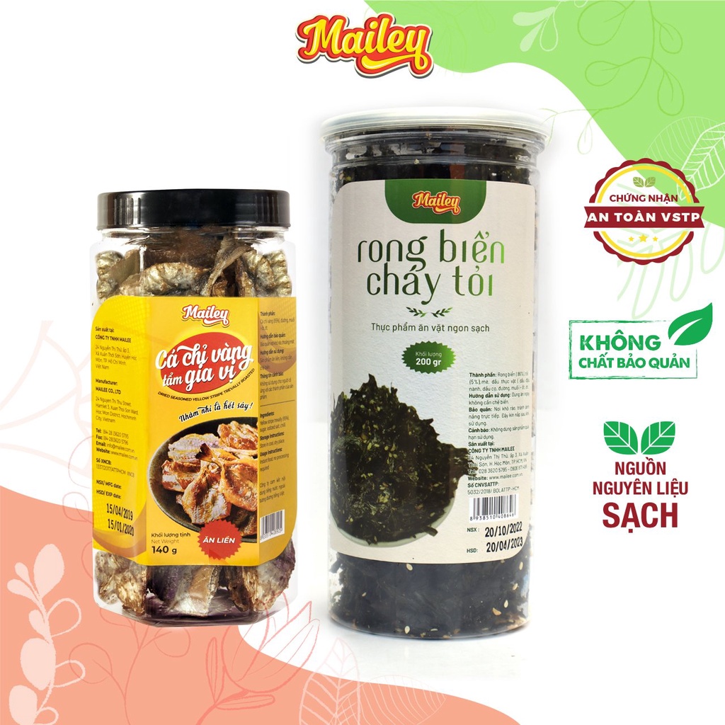 Rong biển ăn liền cháy tỏi 200g đi kèm cá chỉ vàng tẩm mè 140g ăn vặt Mailey