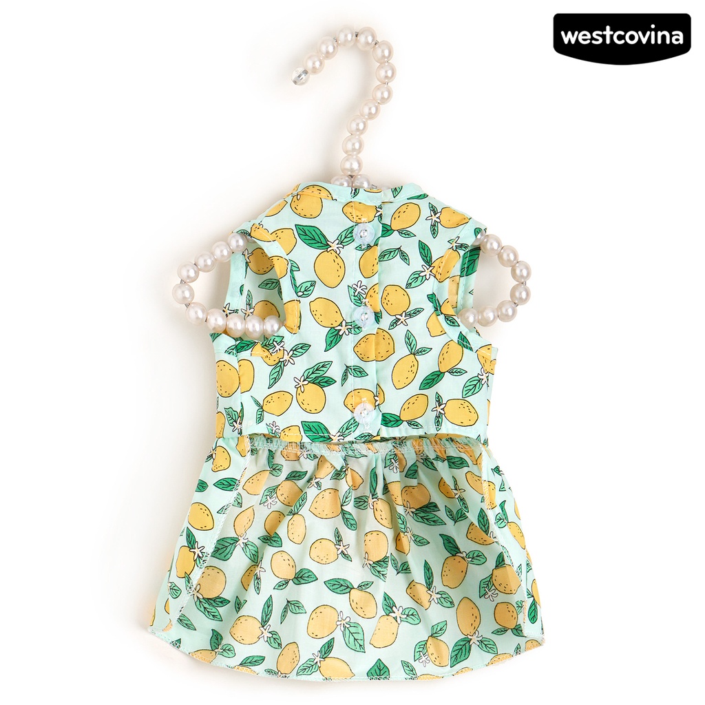[COD]♘Đầm Không Tay Co Giãn Thoáng Khí Đính Nơ Họa Tiết Quả Chanh Dễ Thương Dành Cho Cún Cưng